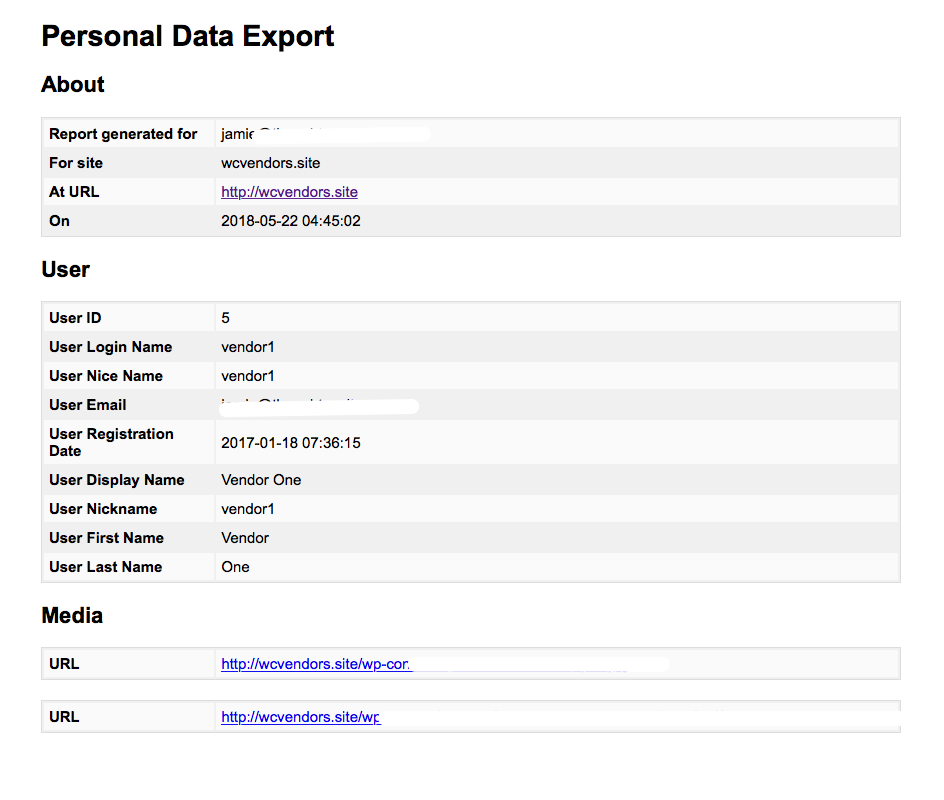 WordPress Personal Data Export