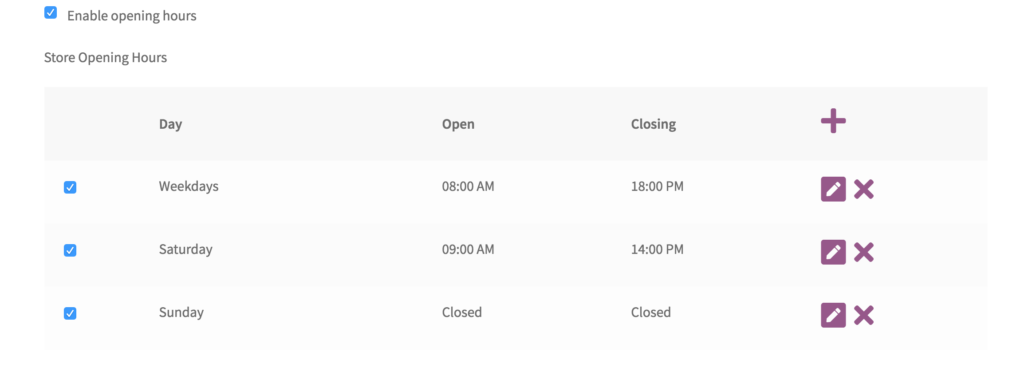 Vendor store opening hours