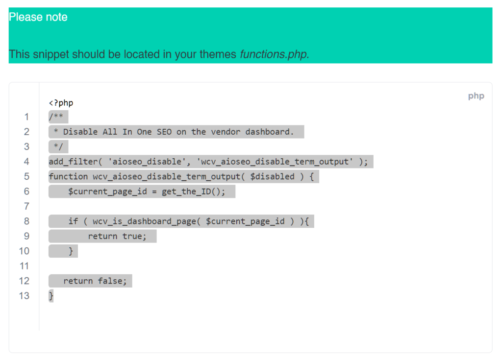 Copying the code from documentation