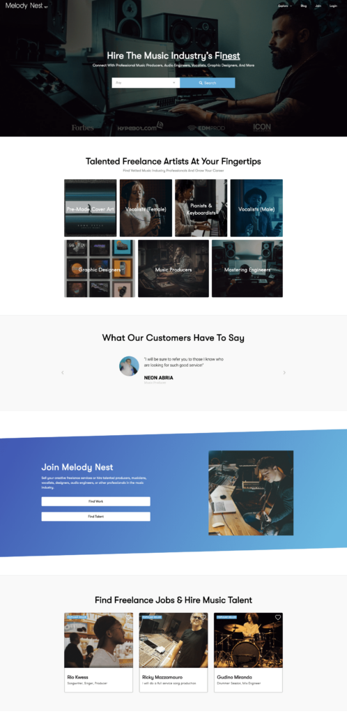 The MelodyNest home page
