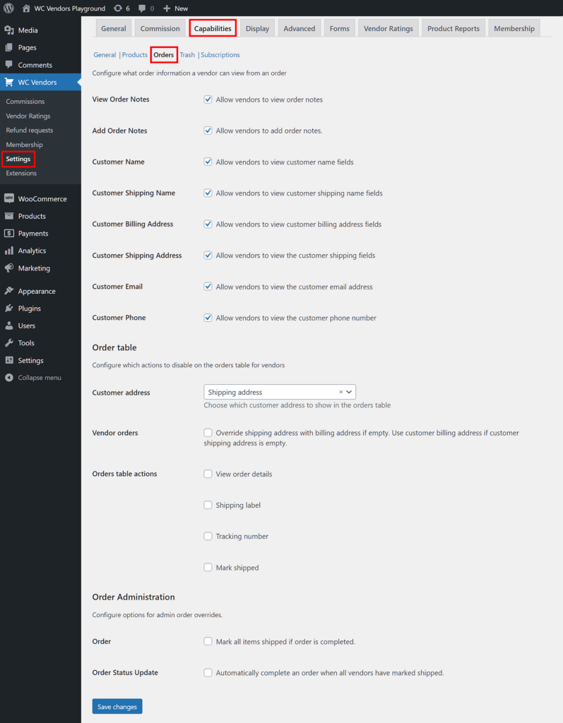 WC Vendors > Settings > Capabilities > Orders