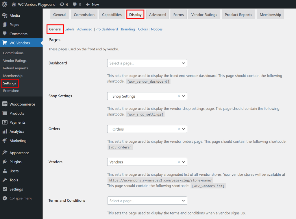 WC Vendors > Settings > Display > General