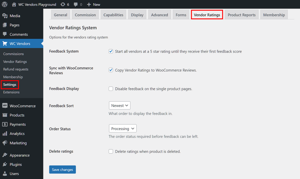 WC Vendors > Settings > Vendor Ratings