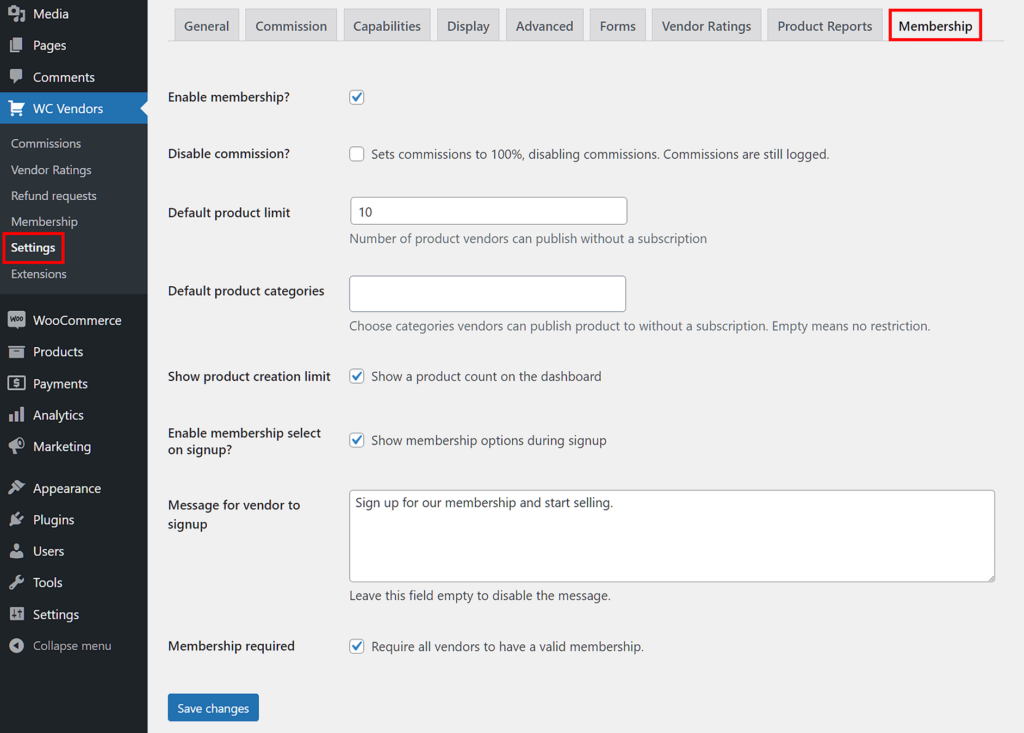 Membership settings