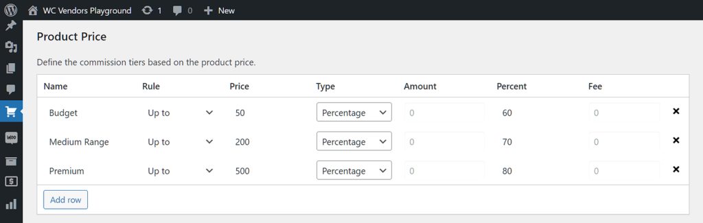 Configuring WooCommerce commissions may involve using the Sales by Product Price Tiered Commission Type for your marketplace