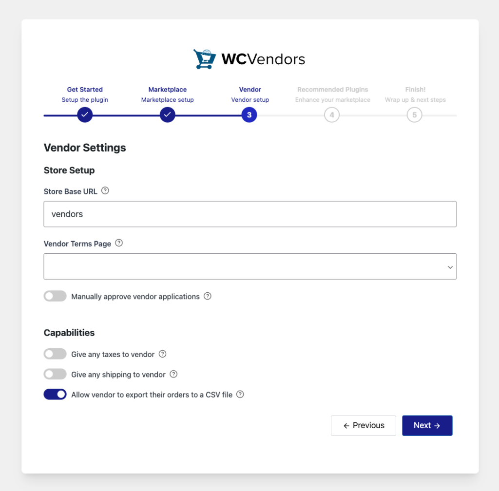 Step 3 – Vendor Setup