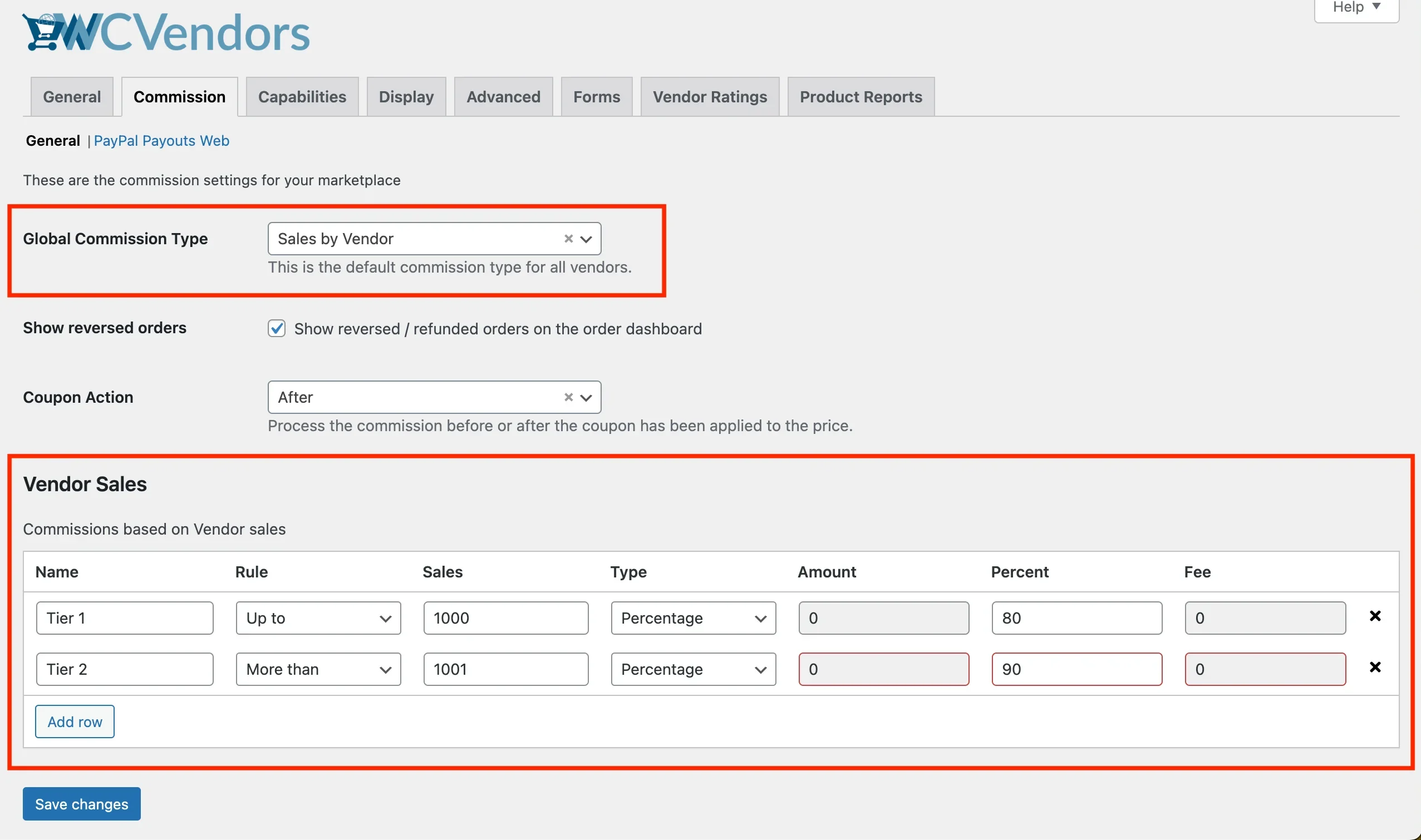 wcv - commissions pro - type - sales by vendor - WC Vendors WC Vendors general comission settings