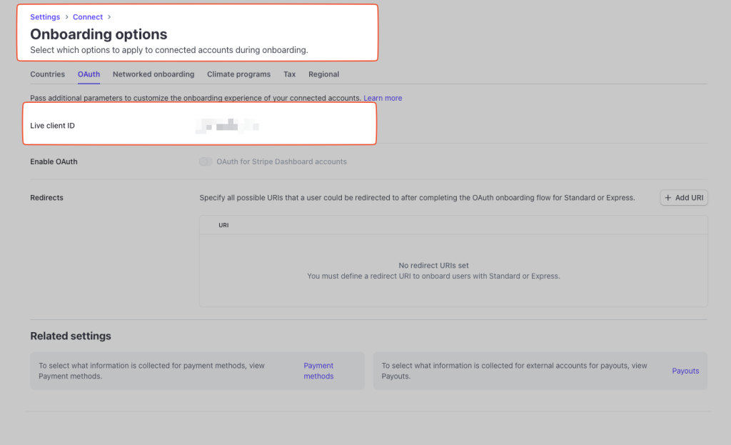 Get Live Client ID from the Stripe account