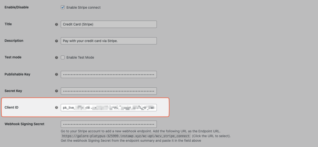 Plugin configuration for live Client ID