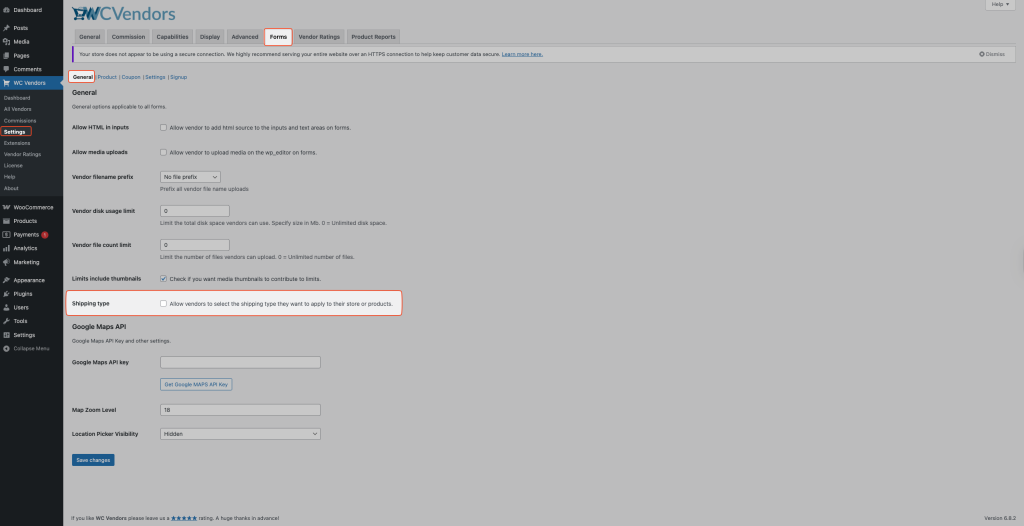 Vendor shipping options in the WC Vendors settings