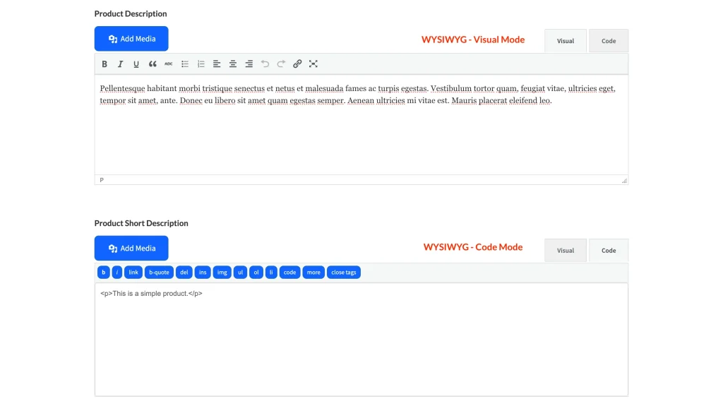 forms - product form - HTML WYSIWYG editor - WC Vendors
