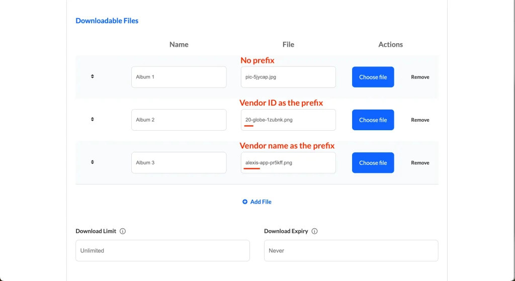 forms - product - frontend - file name prefix - WC Vendors