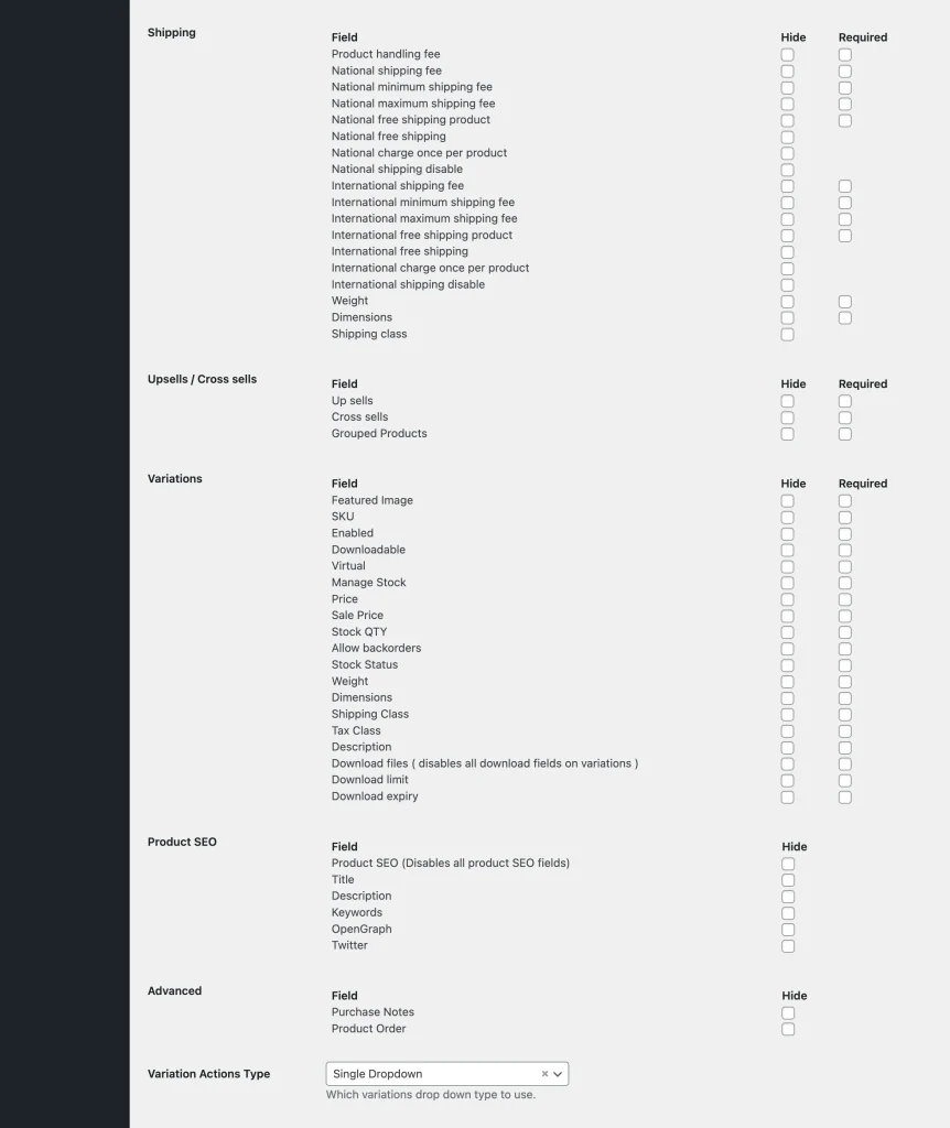 forms - product - settings - form fields 2 - WC Vendors