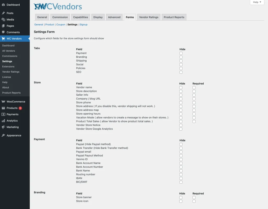 forms - settings - 1 - WC Vendors