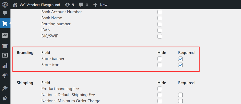 WC Vendors > Settings > Forms > Settings > Branding