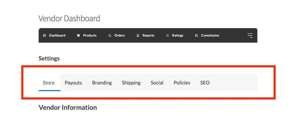 forms - settings - tabs - WC Vendors