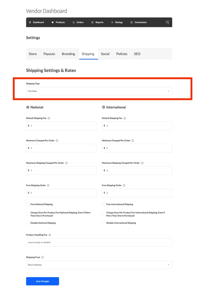 shipping type - flat rate - WC Vendors