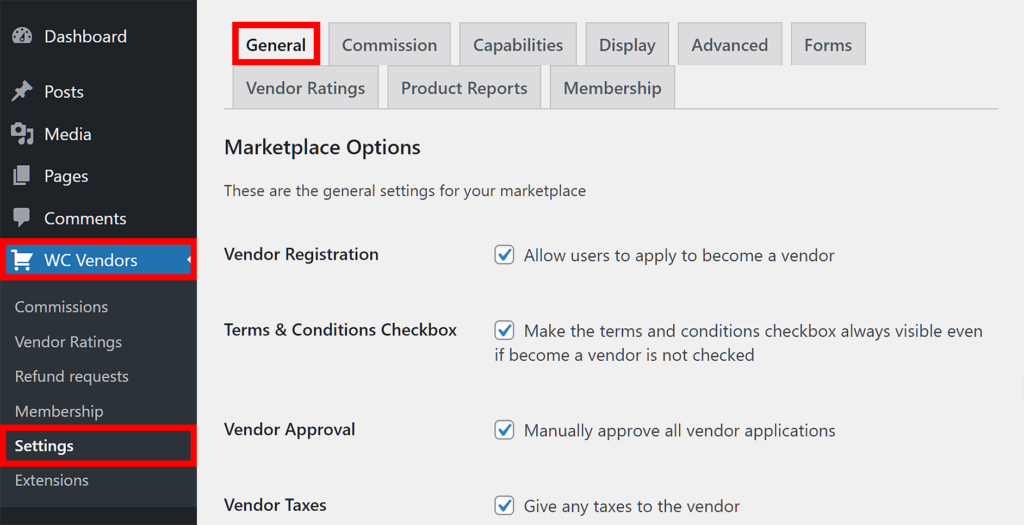 WC Vendors > Settings > General