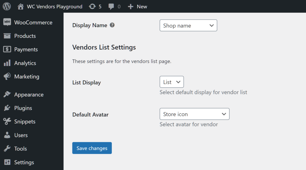 Vendor List Settings