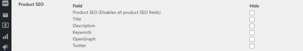 Product SEO vendor product form fields