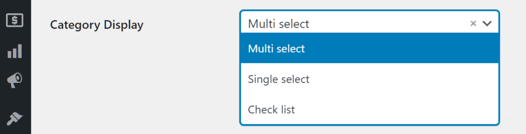 Vendor product form Category Display option