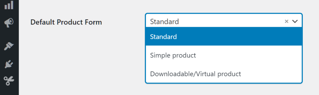 Default Product Form option