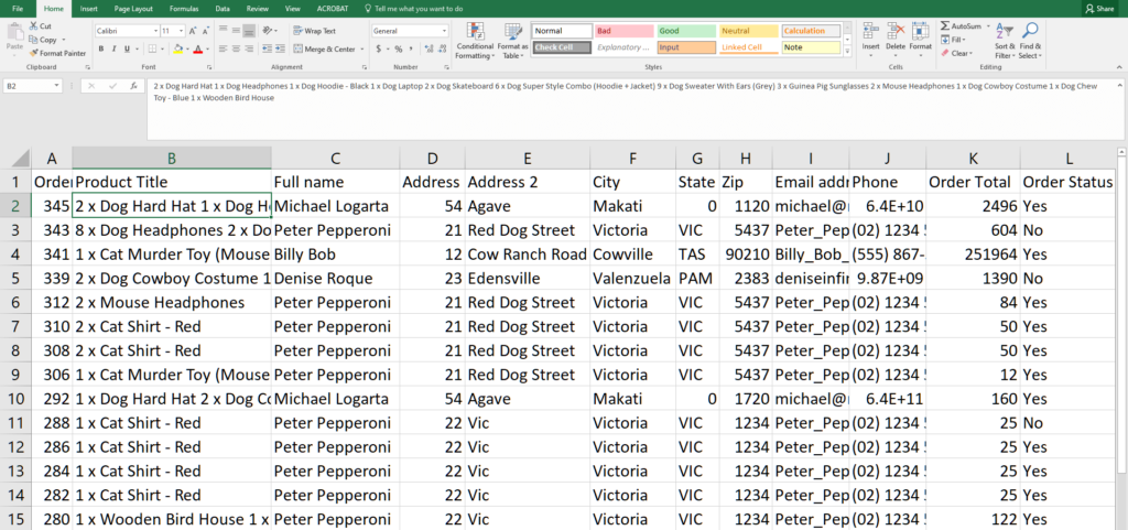 .csv file containing customer transaction data