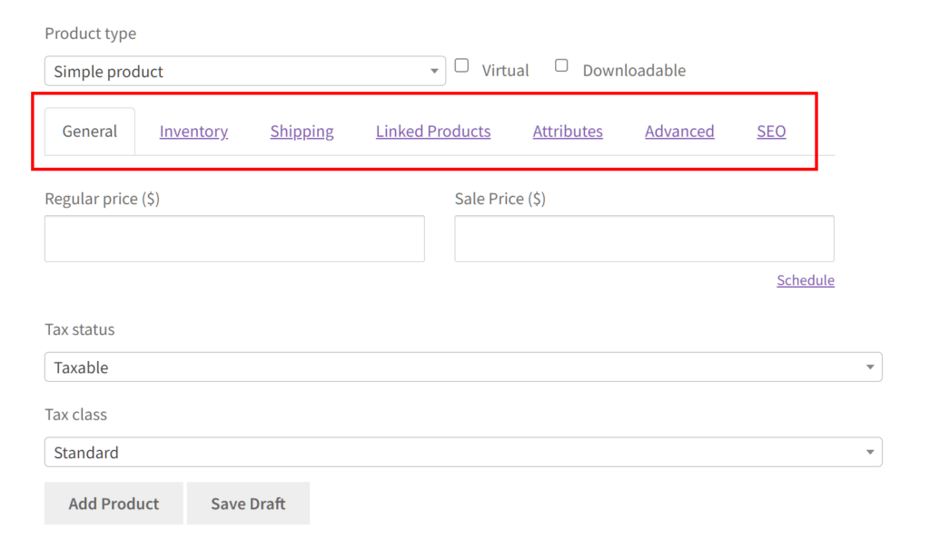 Product Data Tabs on the vendor dashboard