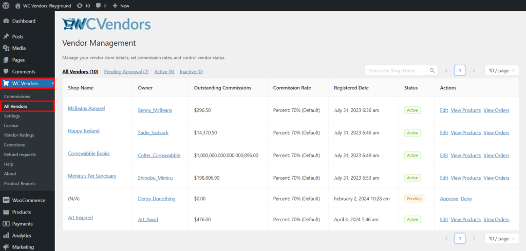 Navigating to the All Vendors page