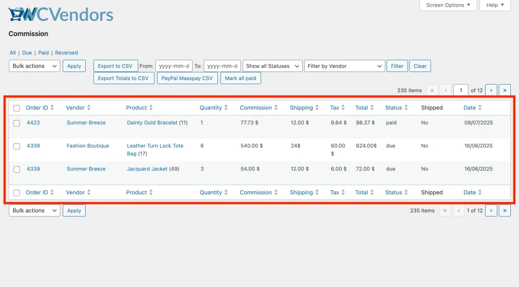 wcvp - getting started guide - commission shipping taxes - WC Vendors