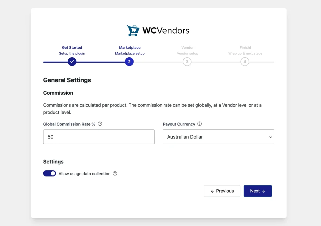 wcvp - getting started guide - wizard - 2 marketplace - WC Vendors