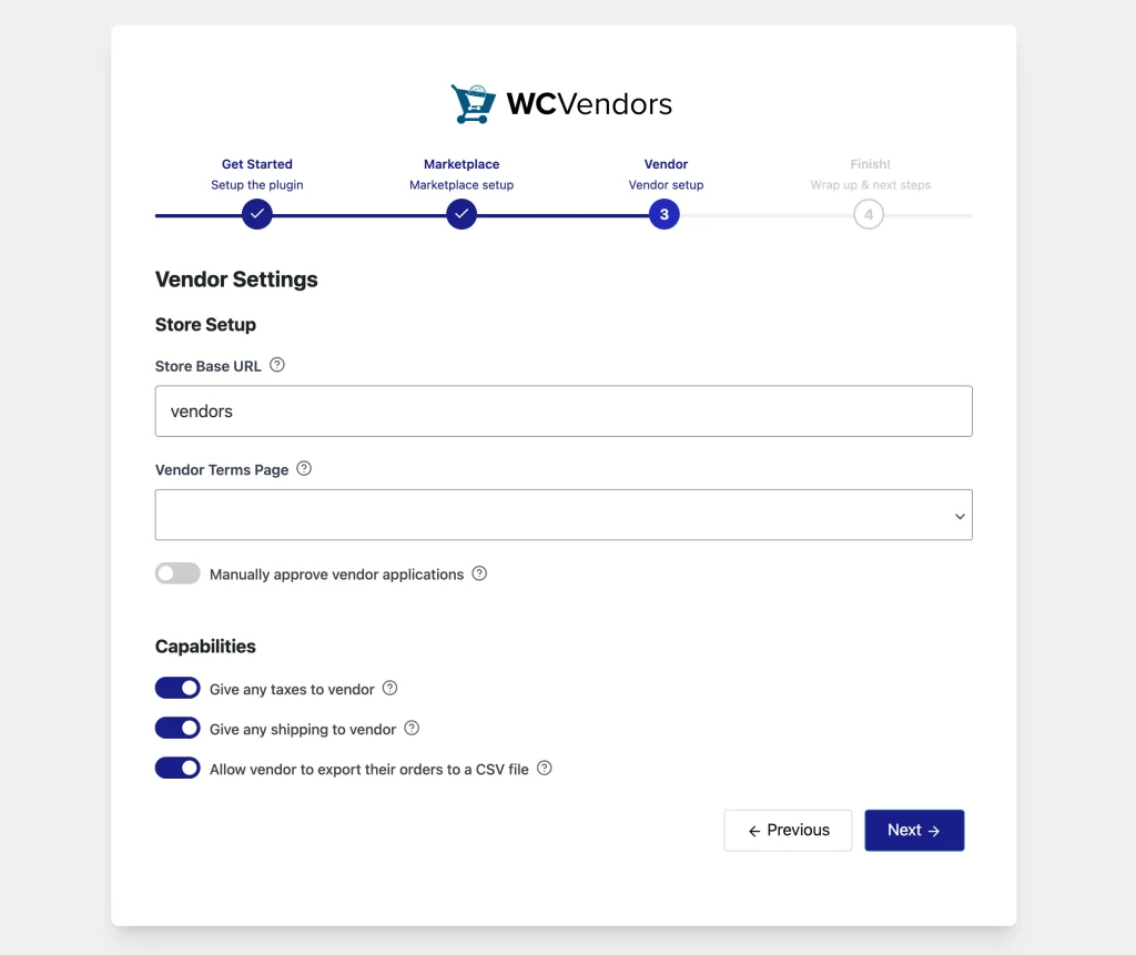 wcvp - getting started guide - wizard - 3 vendor - WC Vendors