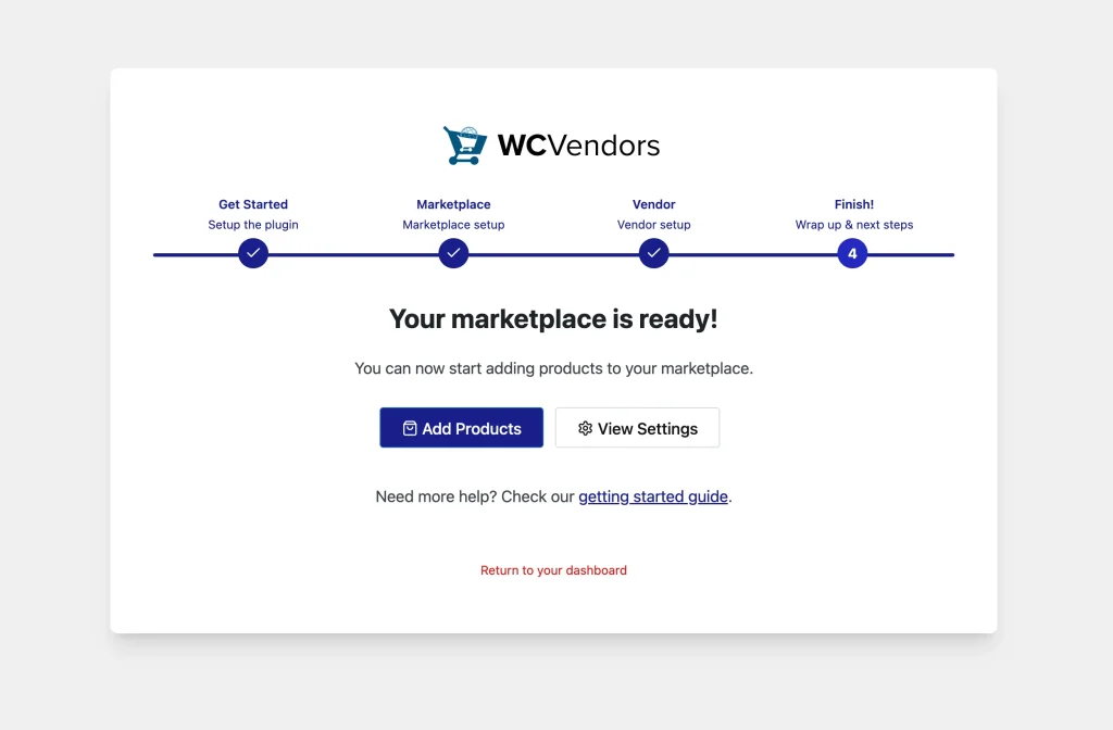 wcvp - getting started guide - wizard - 4 finish - WC Vendors