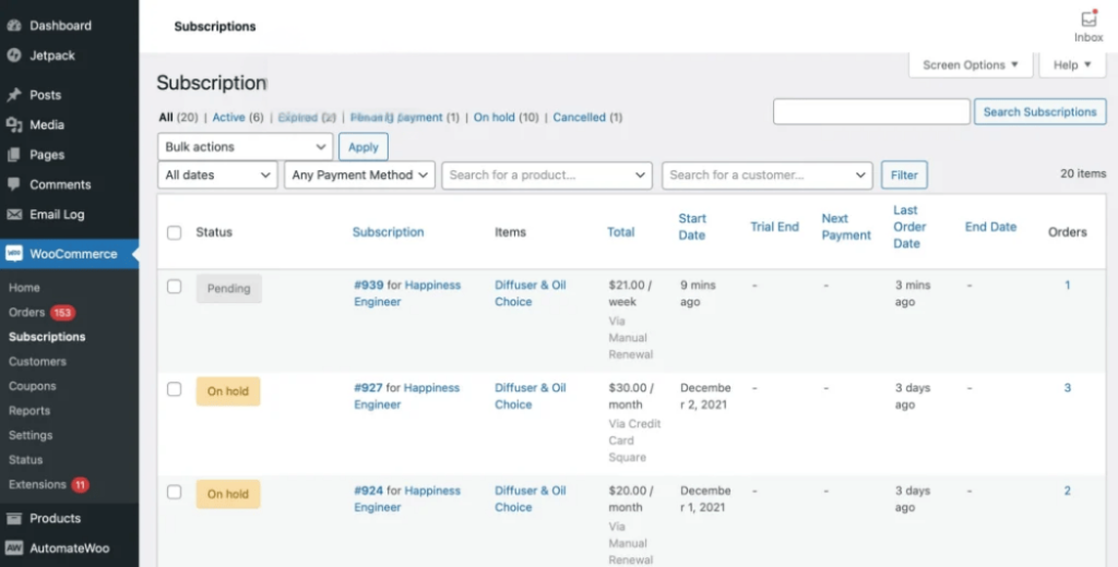 subscription products-wcvendors - WC Vendors monitor subscription products on WordPress backend