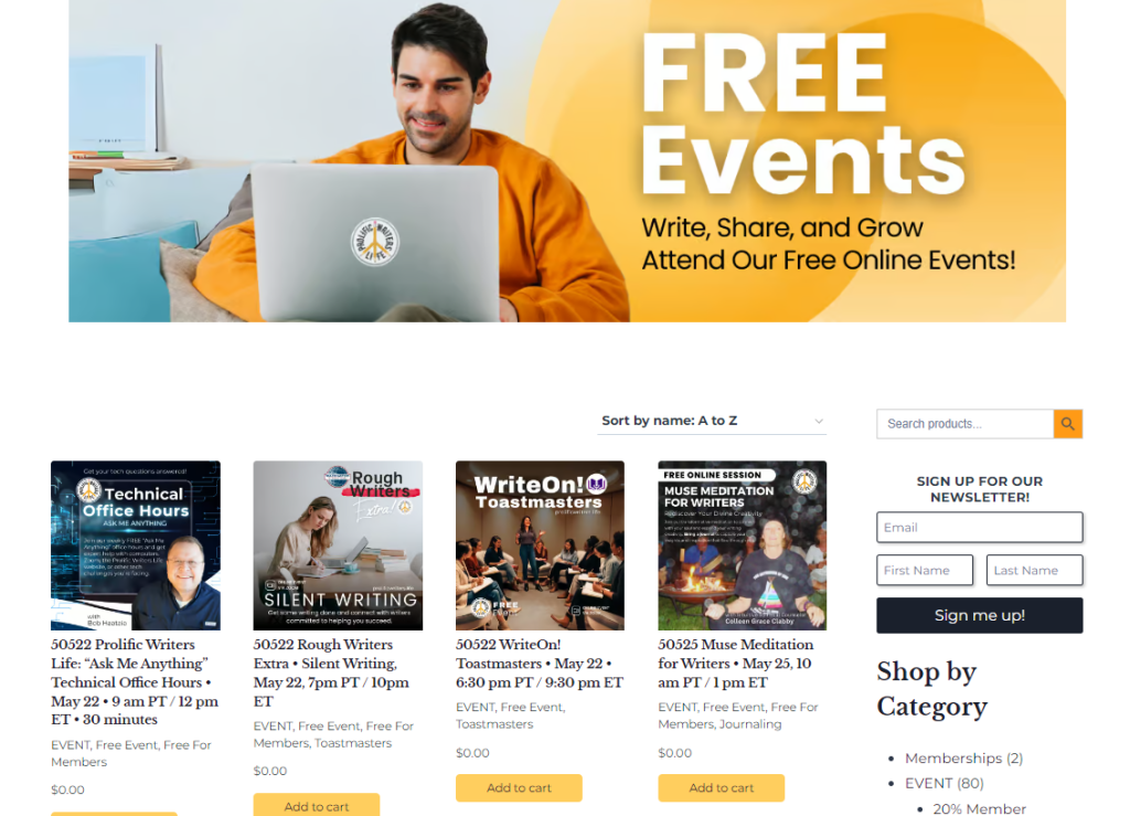 free events - WC Vendors Free Events Section of Prolific Writers Life