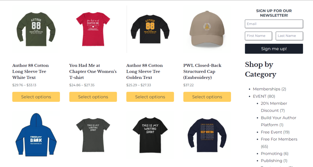 merchandise - WC Vendors Writer-themed merchandise featured in the Prolific Writers Life online store