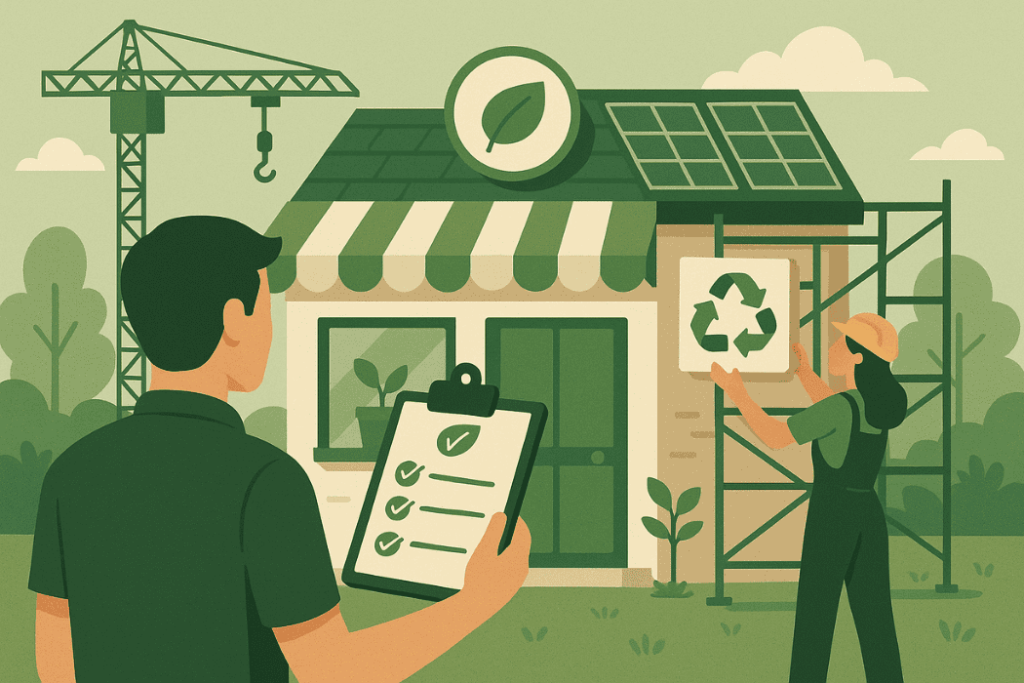 set sustainability guidelines-wcvendors - WC Vendors Sustainable business checklist and eco certification signage for green marketplaces.