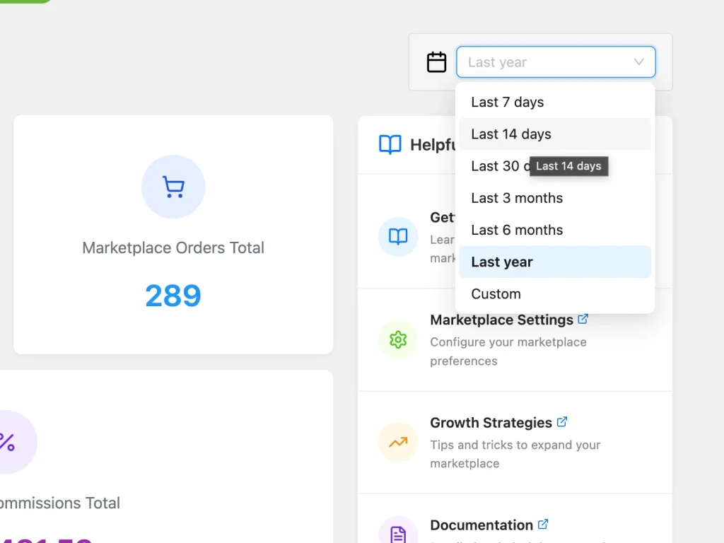 wcv admin dashboard - 1 date range selector - WC Vendors