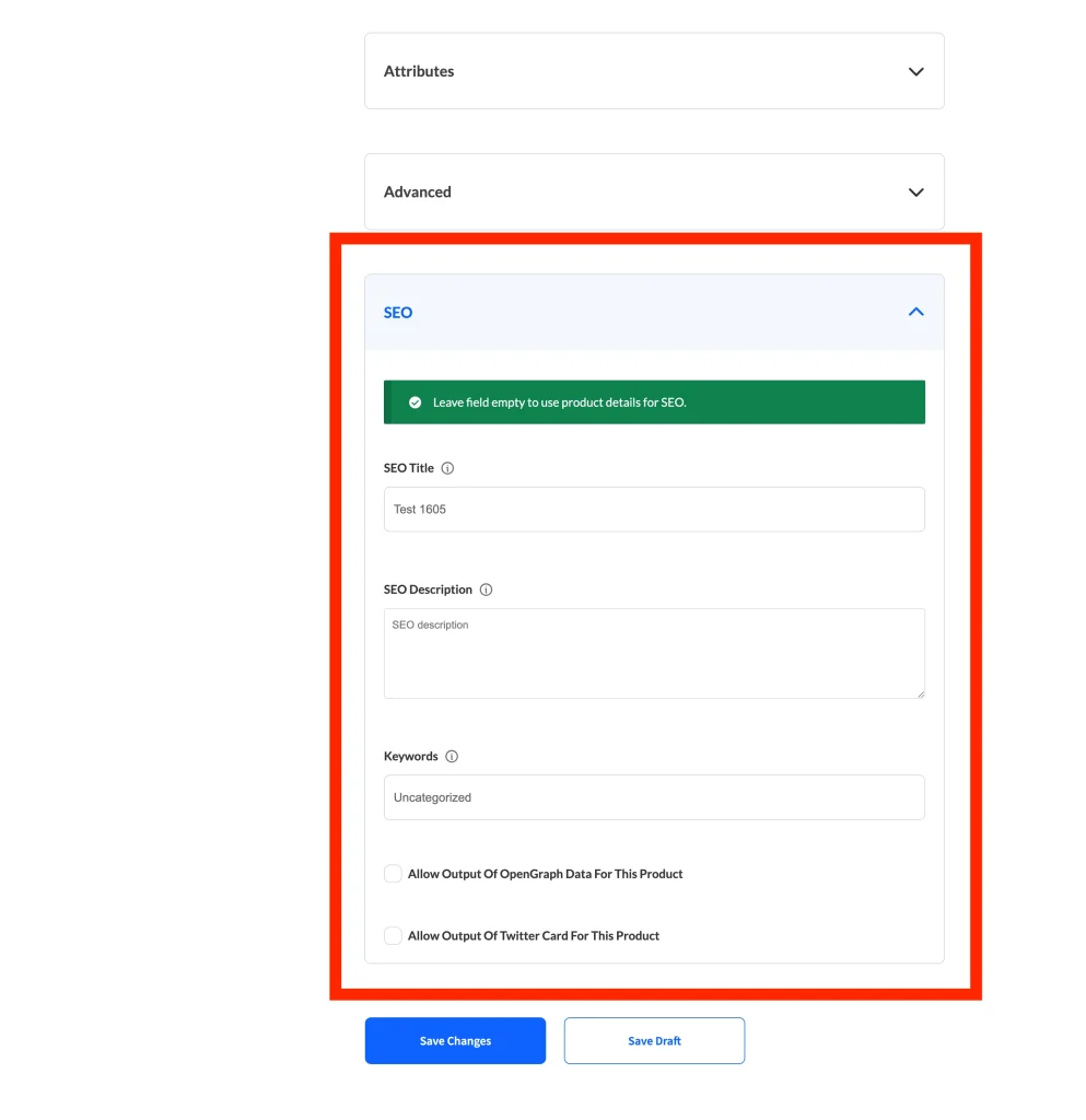 product edit page - seo - WC Vendors