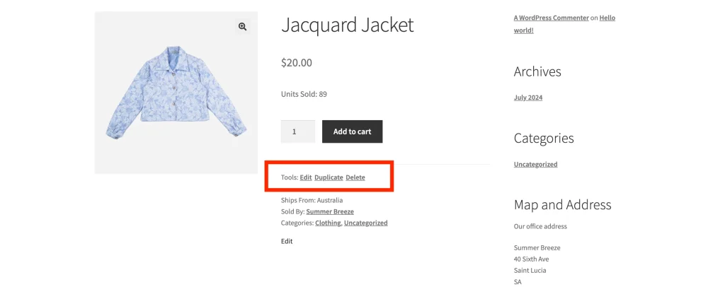 product page - quick actions - WC Vendors