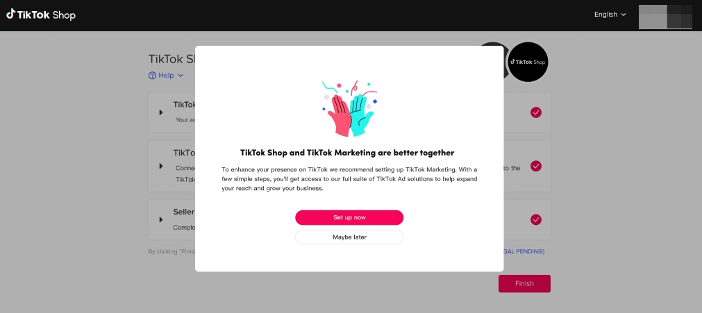TikTok for WooCommerce setup complete screen with final steps