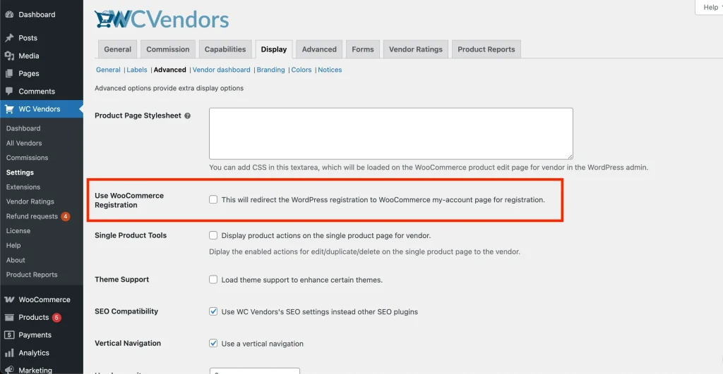 wcv settings - display - advanced 2 - WC Vendors