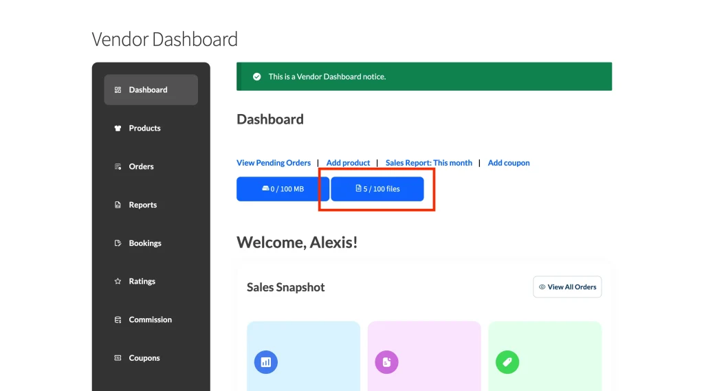 wcvp - settings - display - dashboard - 8 show file count limit - WC Vendors