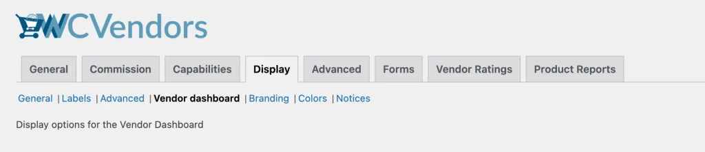 wcvp - settings - display - dashboard setting - WC Vendors