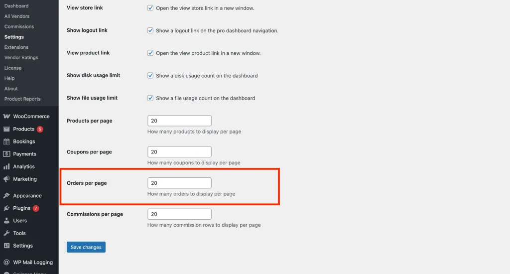 wcvp - settings - display - dashboard setting 11 - WC Vendors