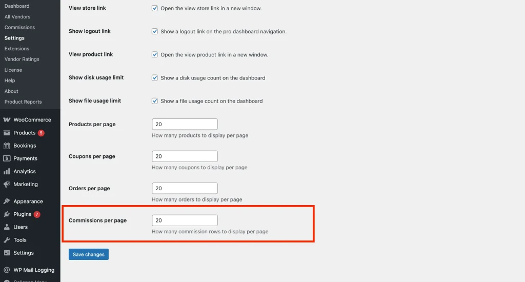 wcvp - settings - display - dashboard setting 12 - WC Vendors