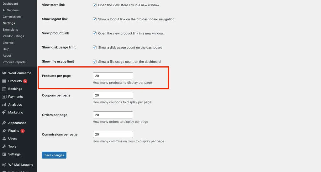 wcvp - settings - display - dashboard setting 9 - WC Vendors