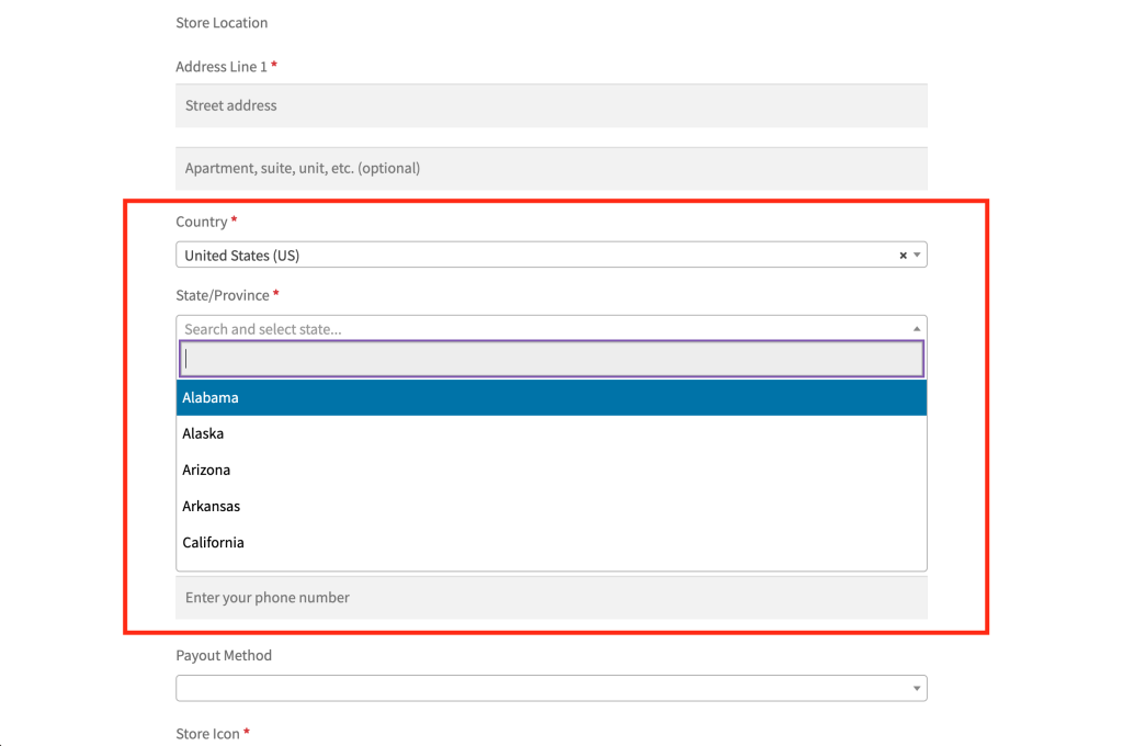 wcvsu - country dropdown - after - WC Vendors