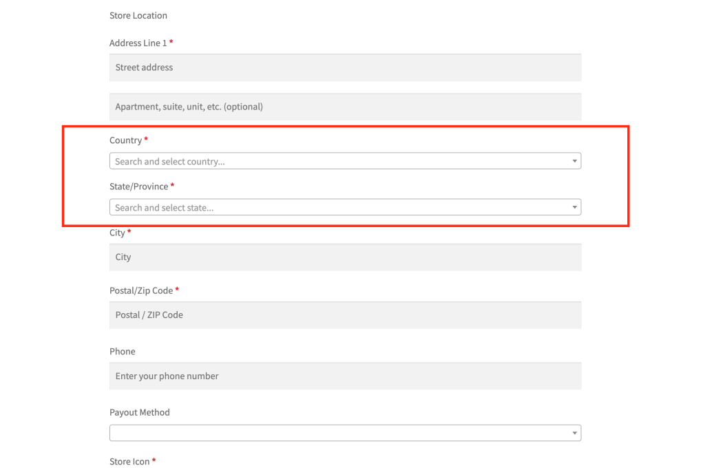 wcvsu - country dropdown - before - WC Vendors