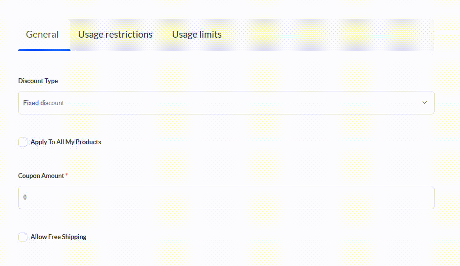 wcv-discount-type - WC Vendors WC Vendors coupon settings showing the Discount Type dropdown with options such as fixed discount, percentage discount, and recurring discounts